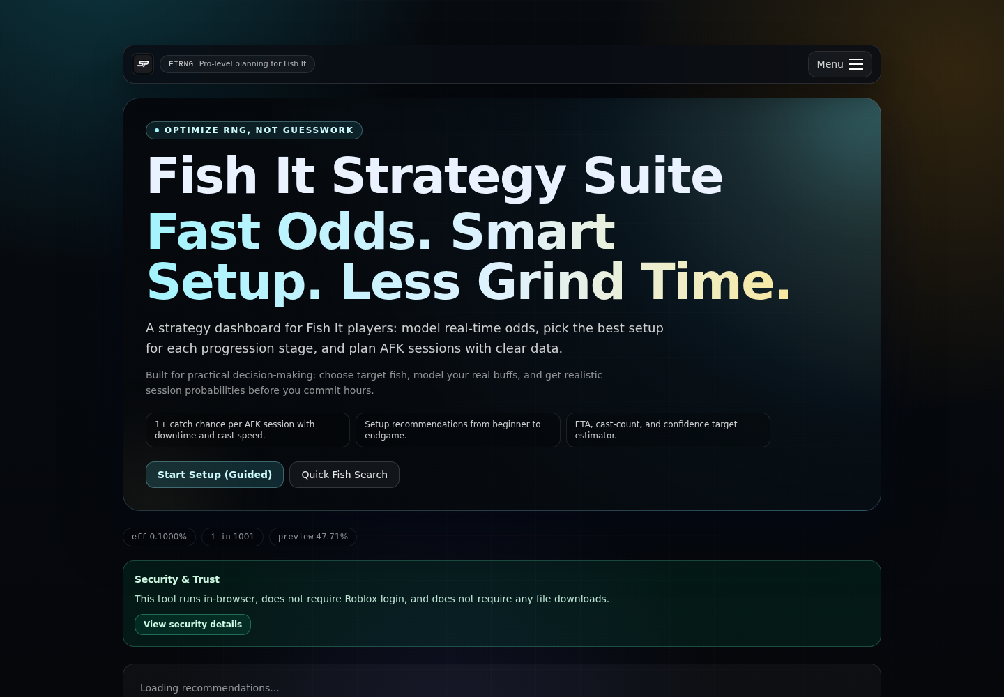 Fish It RNG Strategy Suite live planning dashboard