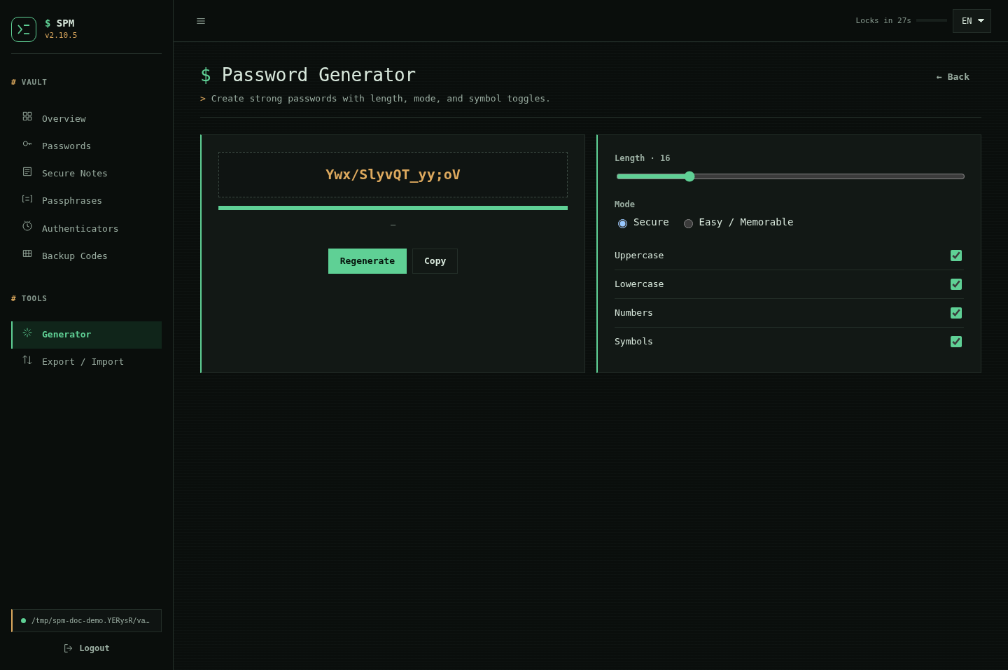 Sans Password Manager password generator